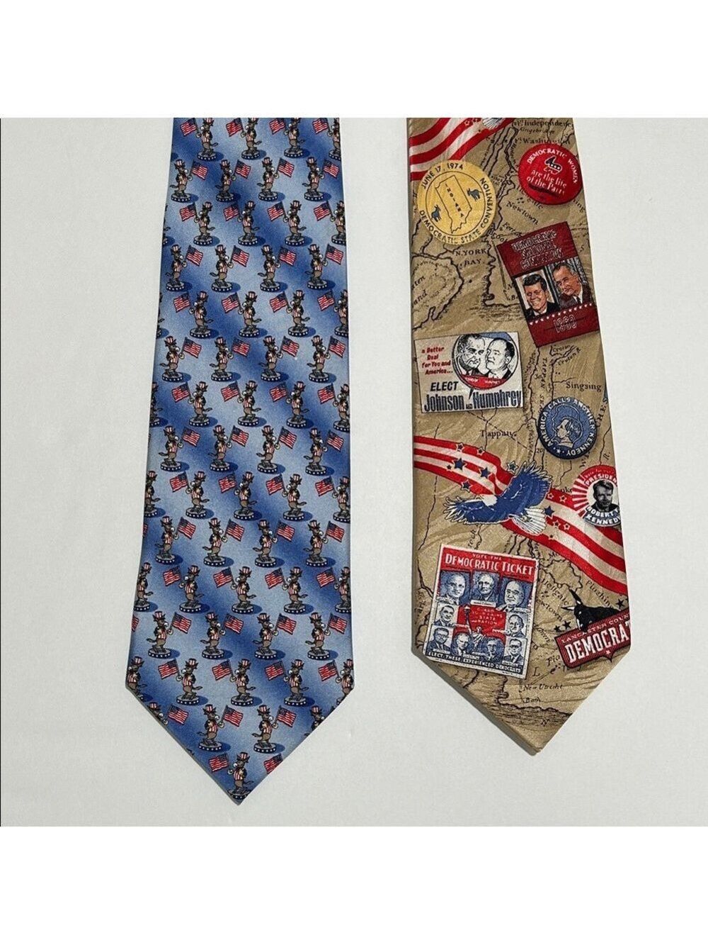Vintage Democratic Political Themed Ties - Blue and Beige. USA, patriotic.